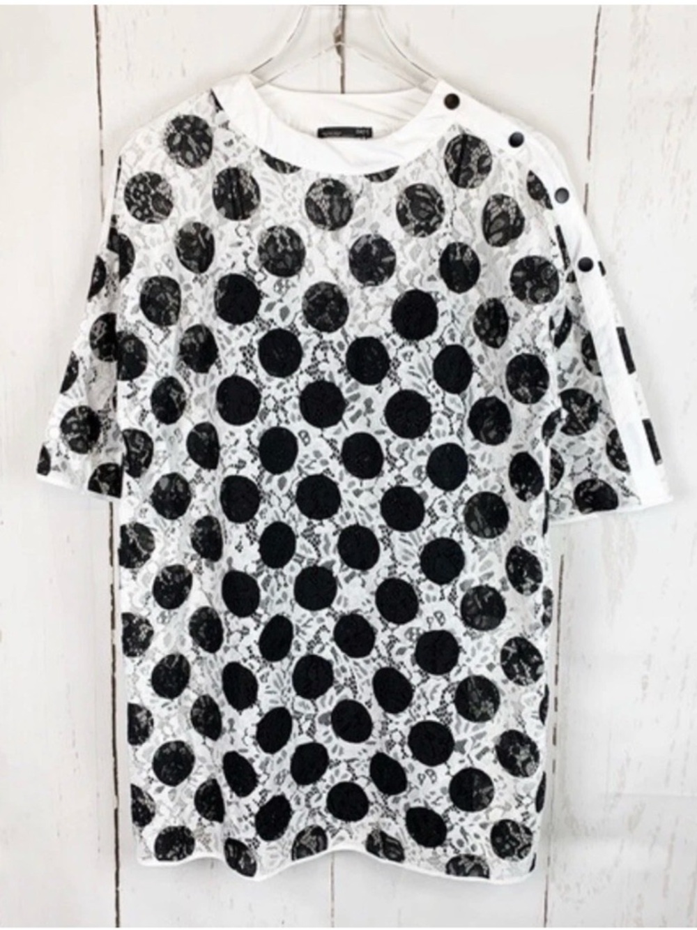 ZARA Womens White Black Polka Dot Lace Shift Dress Size Small NWT